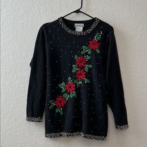 Vintage 90’s Poinsettia Christmas Sweater with Beaded Accents